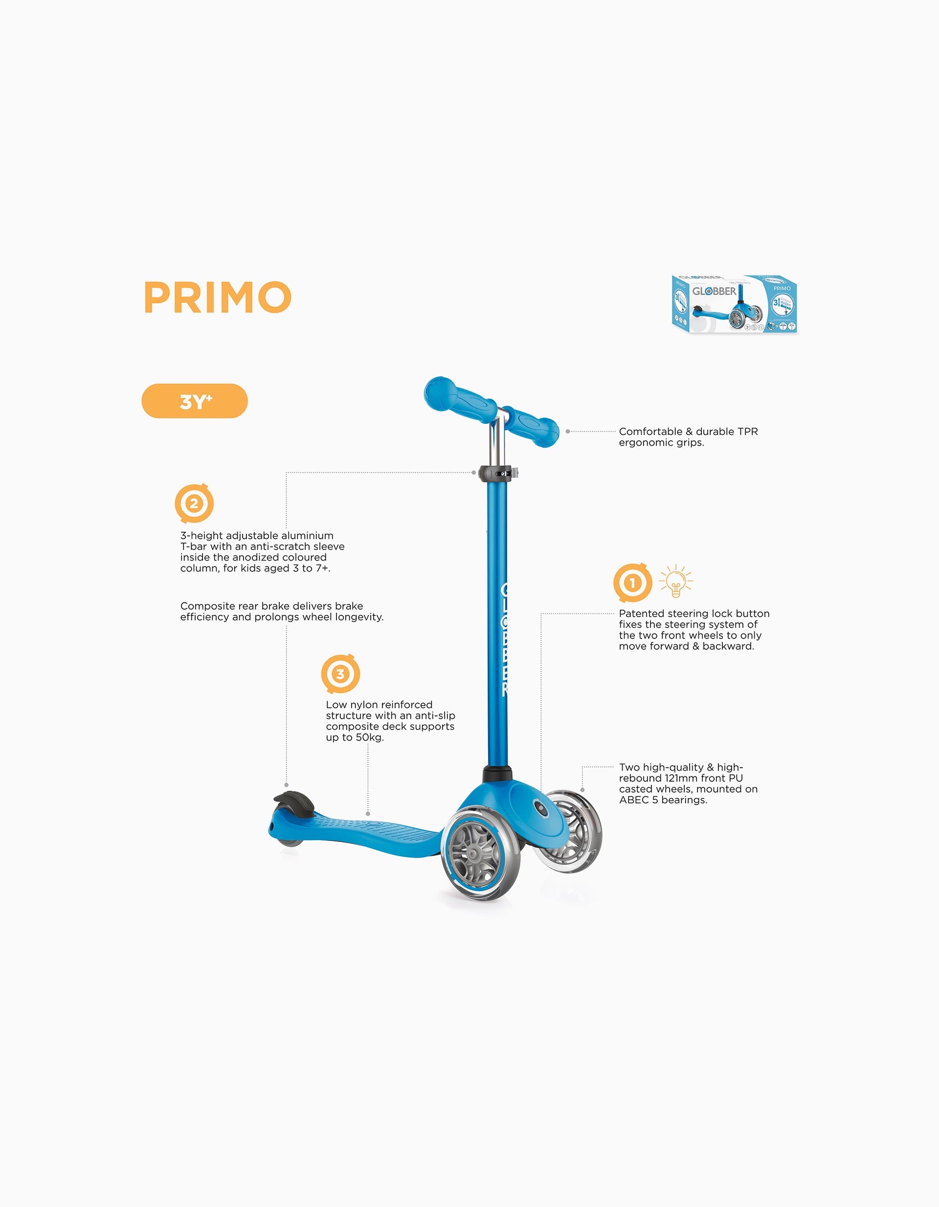 Trotinete Primo Globber 3A+,  Light Blue