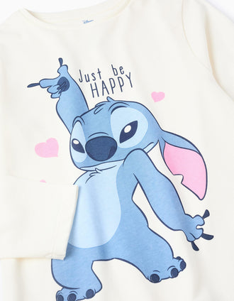 T-shirt de Manga comprida para Menina 'Happy Stitch', Branco