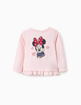 Camiseta de Algodón con Volantes para Bebé Niña 'Minnie', Rosa