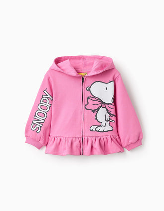 Casaco com Capuz em Algodão para Bebé Menina 'Snoopy', Rosa