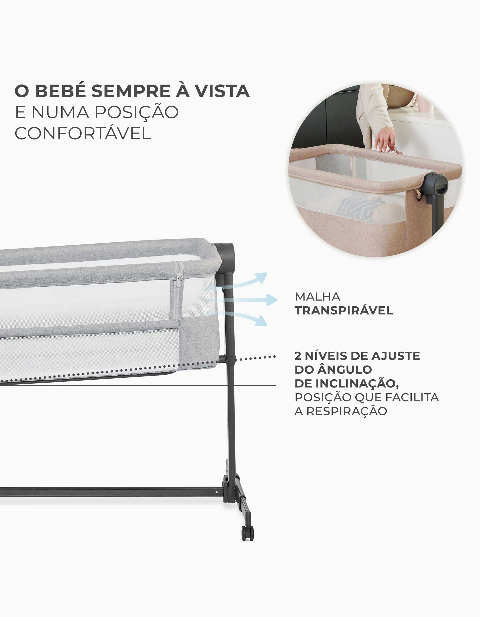 Berço Neste Up 2 Kinderkraft, Light Grey