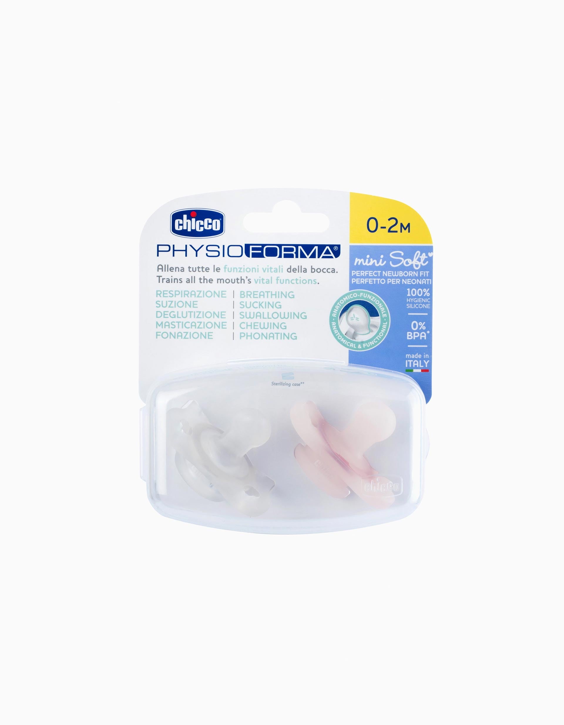 2 Chupetas Chicco Mini Soft 0-2M, Pink