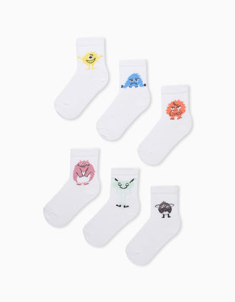 Pack 6 Paires de Chaussettes pour Enfant 'Emotions', Blanc