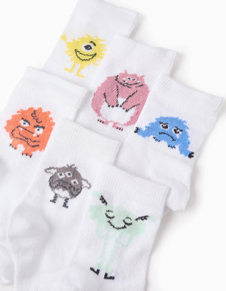 Pack 6 Paires de Chaussettes pour Enfant 'Emotions', Blanc